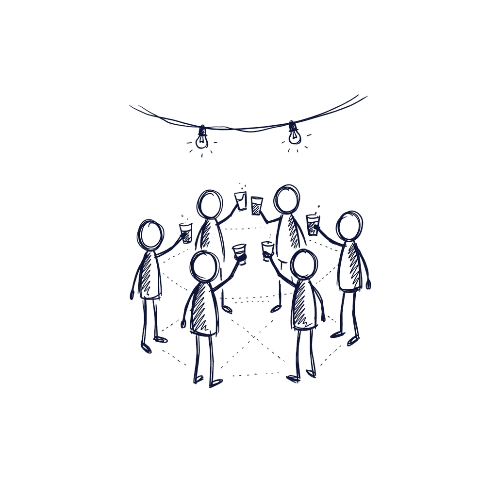 A scribble of stick figures forming a circle